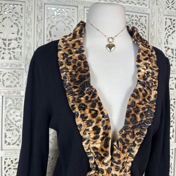 INC international Concepts Black Ribbed Cheetah Print Single Closure Cardigan - Picture 2 of 8